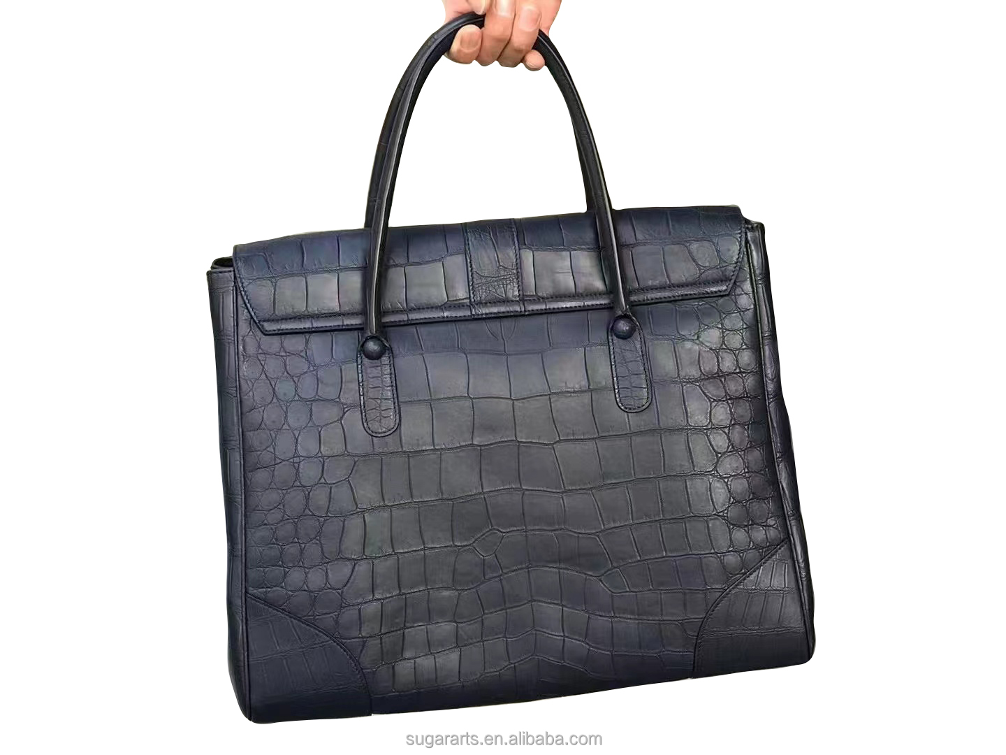 The new fashion travel bag high-capacity neutral gender bags Navy blue mixed crocodile embossed bag