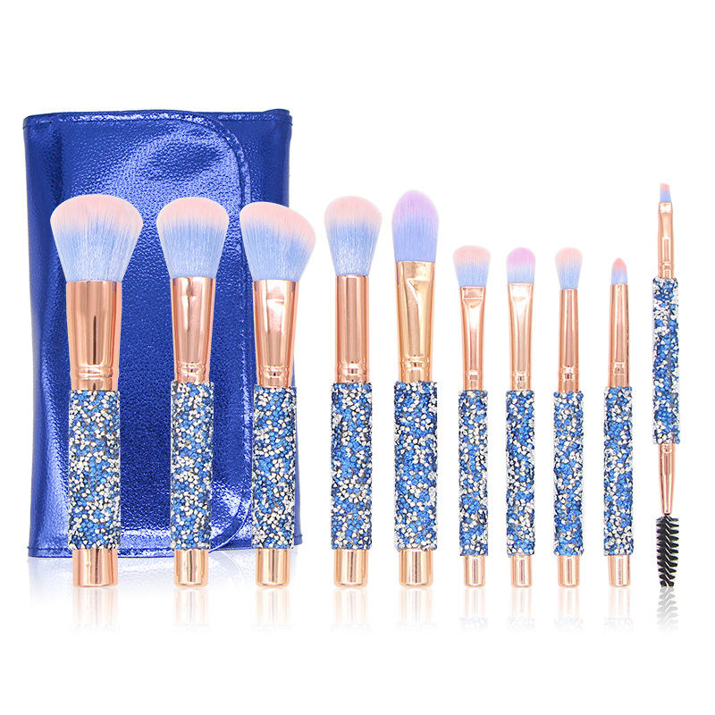10 New Diamond-Encrusted Makeup Brushes With Blue Diamond Handle High-End Loose Powder Eyeshadow Brush Beauty Tools