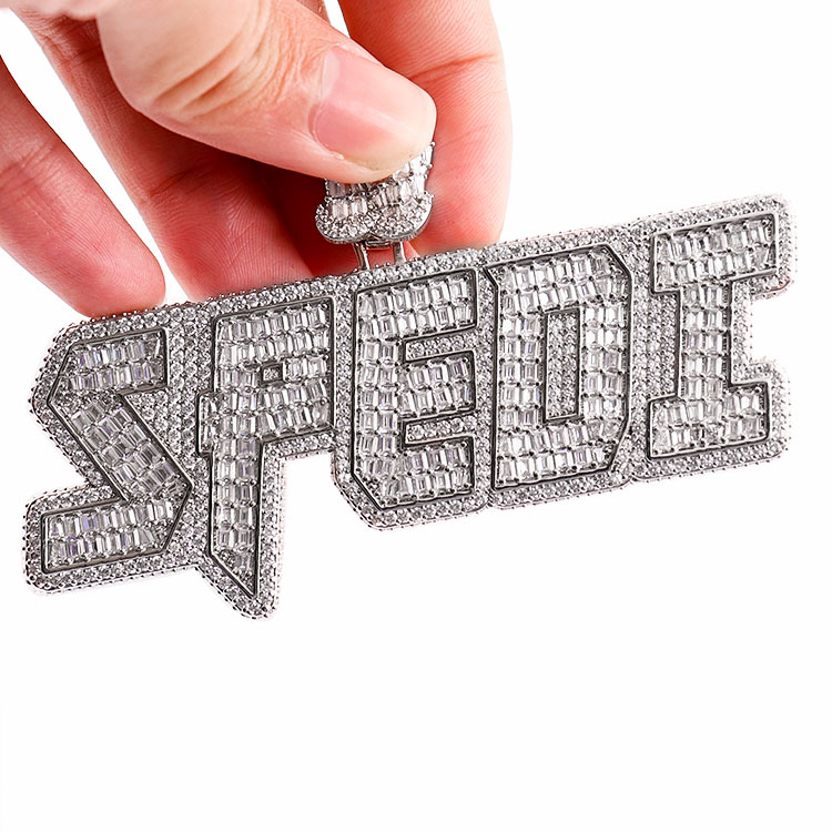 Factory Custom LOGO Iced Out Pendant 925 Sterling Silver VVS Moissanite Rapper Pendant Necklace Hip 