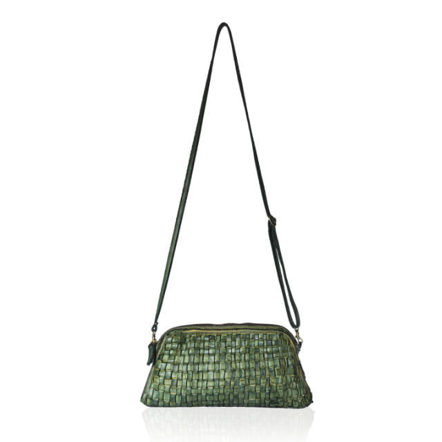 Made In Italy Handmade Zipper Closure Sage Green Color Real Genuine Leather Clutch Bag For Woman