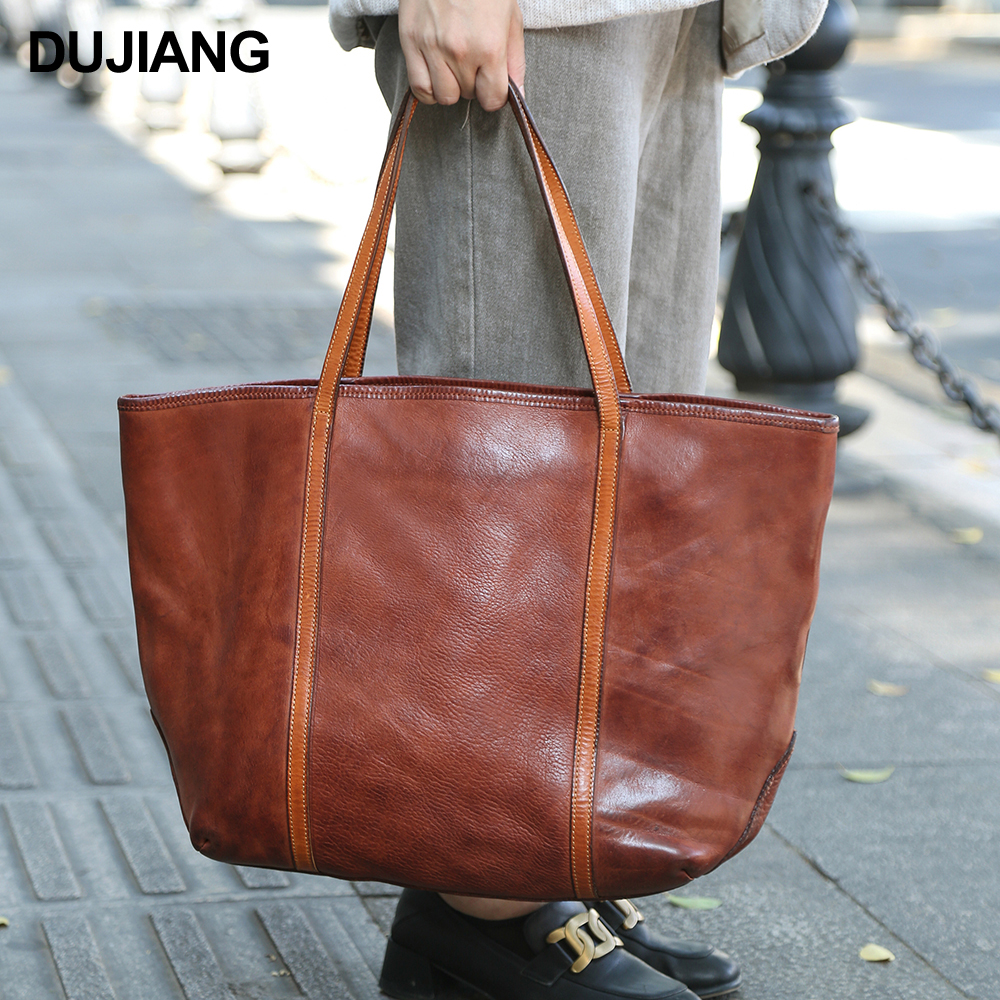 Large Capacity Designer Shoulder Tote Bag Vegetable Tanned Leather Handbags Purse Luxury Women's Tot
