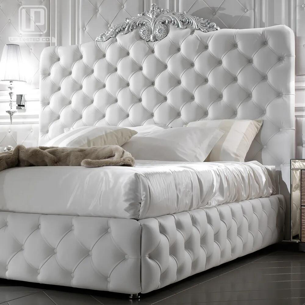 Exclusive Italian bed for designer White Leather Bed Classic bedroom furniture