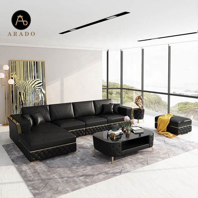 Latest home furniture living room sofas leather luxury smart sofa  l shape sofa set