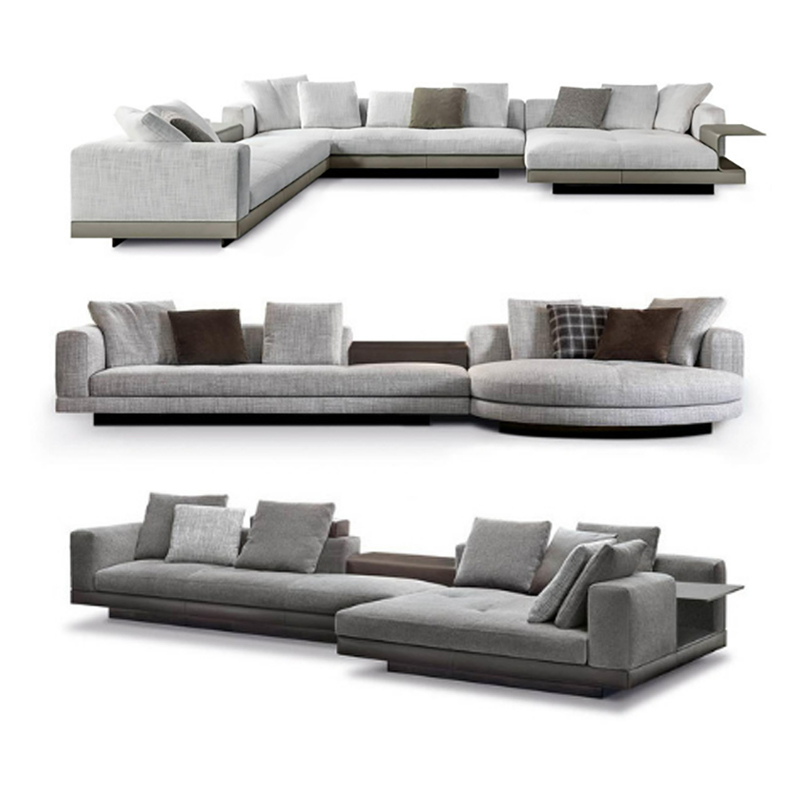 Italy modern leather u l shape sectional sofa set with wood minimalist living room furniture luxury 