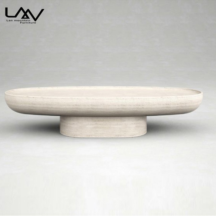 Modern simple design oval living room hotel villa natural travertine marble coffee table furniture