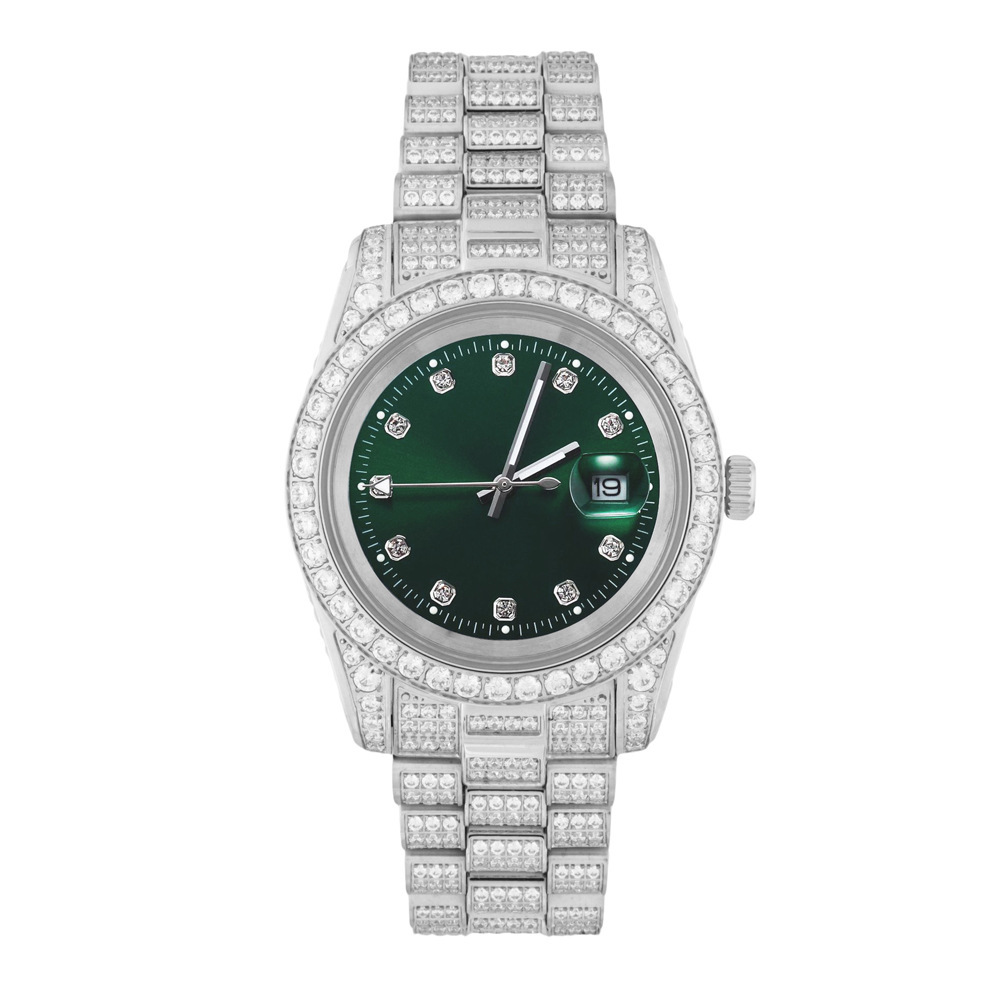 2022 New Hip Hop High Quality Men's Quartz Watch PVD Gold Plated Stainless Steel Prong Set 5A White 