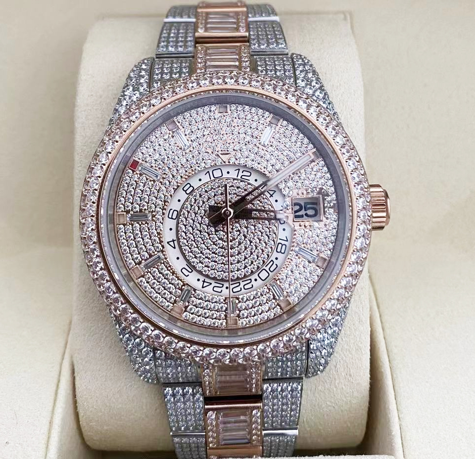 bust down watch 41mm 316 steel with auto movement all Iced out CZ and AR Factory Mechanical timepiec